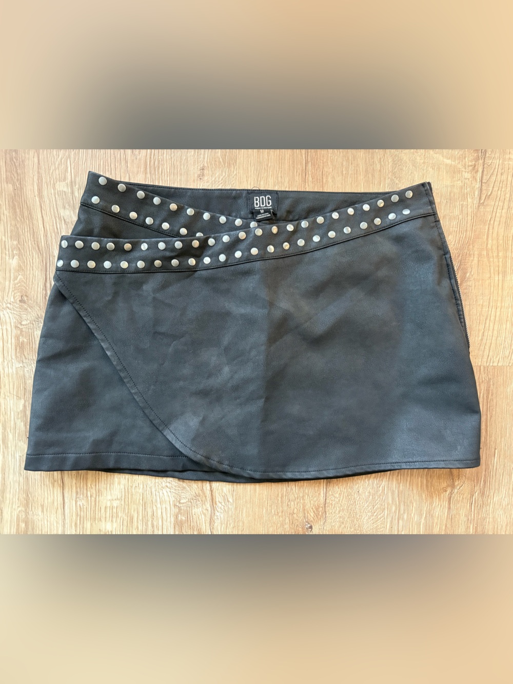 BDG Urban Outfitters Black Faux Leather Studded Wrap-Style Mini Skirt